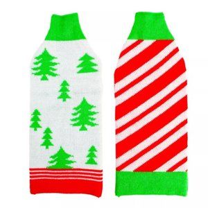 H for Happy Christmas Tree Candy Cane Sweater Wine Bottle Covers Set of 2
